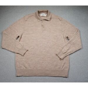 Alex Crane Sweater Mens Medium Beige Merino Wool Collared Polo Knit Designer